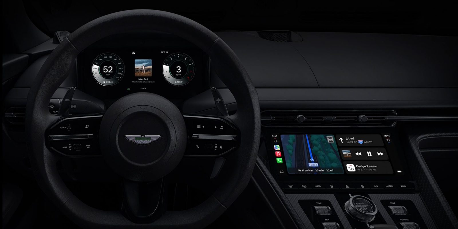 Audi, Mercedes, and other car–makers reject CarPlay Ultra (shown here in an Aston–Martin) as they seek revenue opportunities