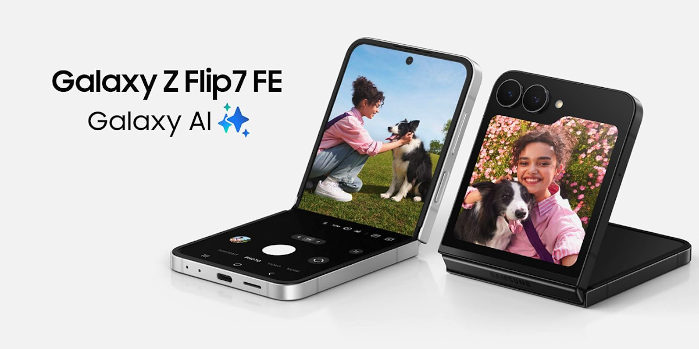 A flip phone with a screen showing a dog and a girl