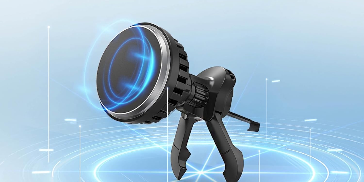 A black device with a blue circle