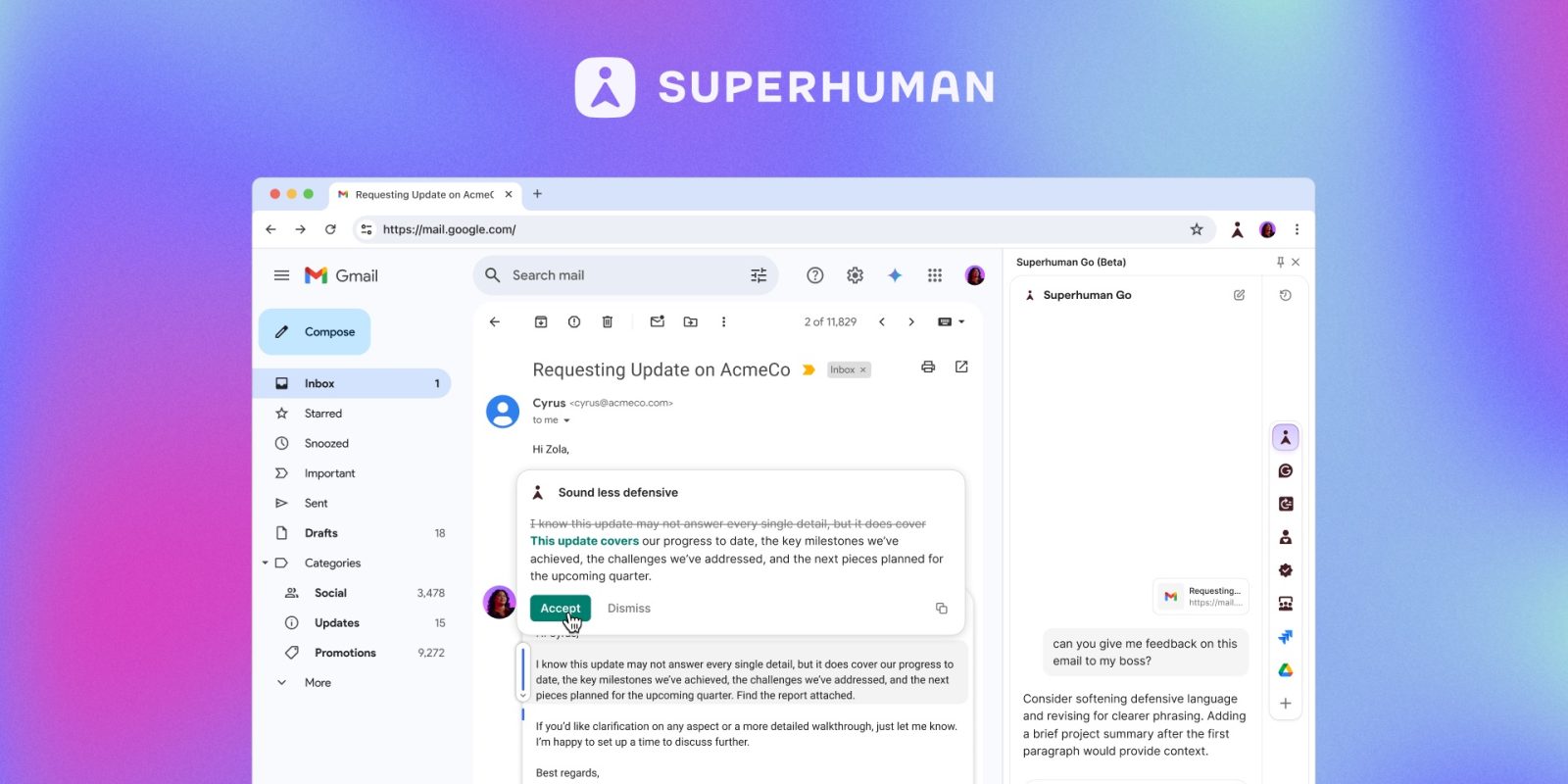 Grammarly is becoming Superhuman as it gains new powers at no extra cost for now (screengrab shown