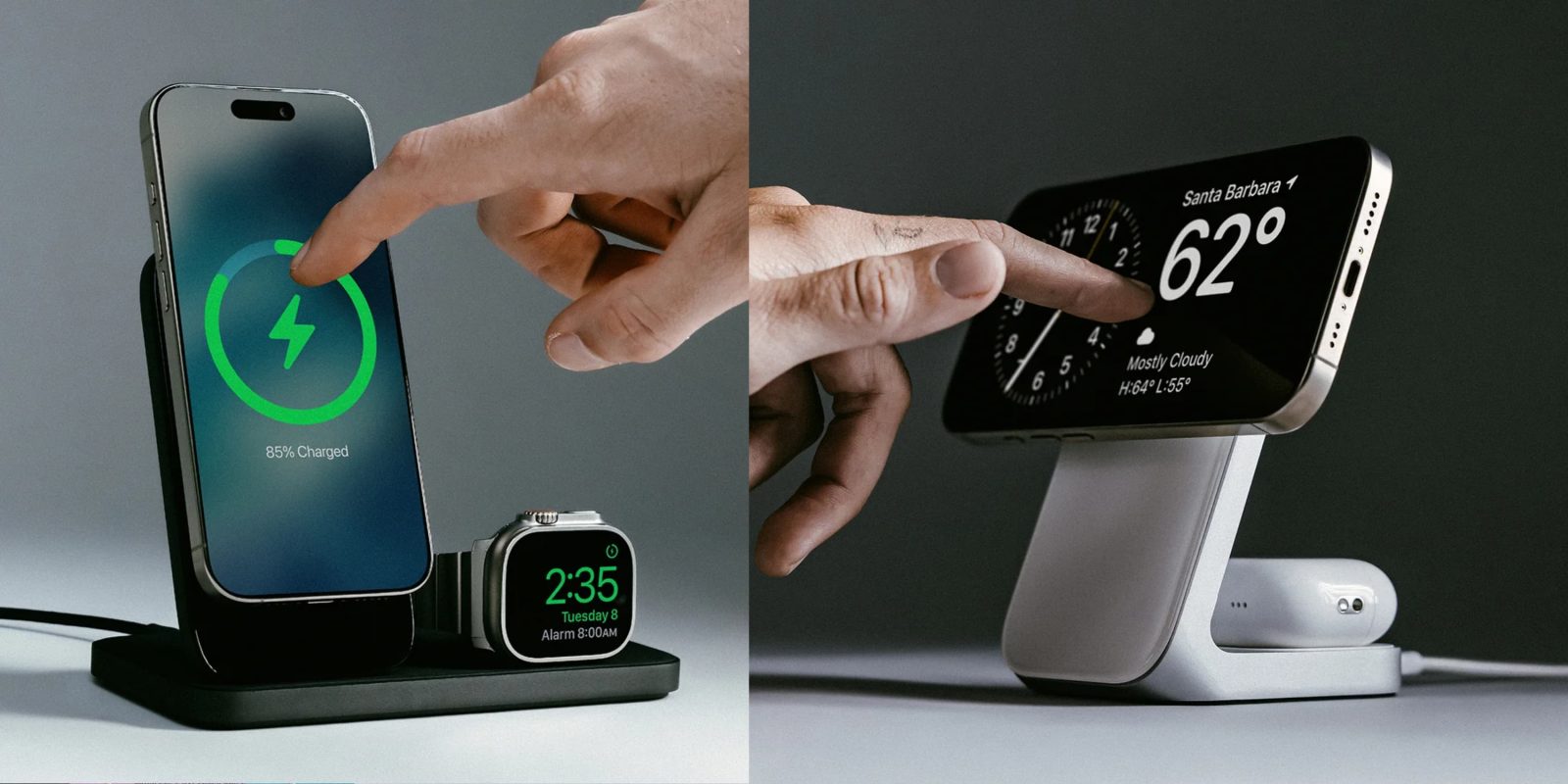 A hand touching a smart watch