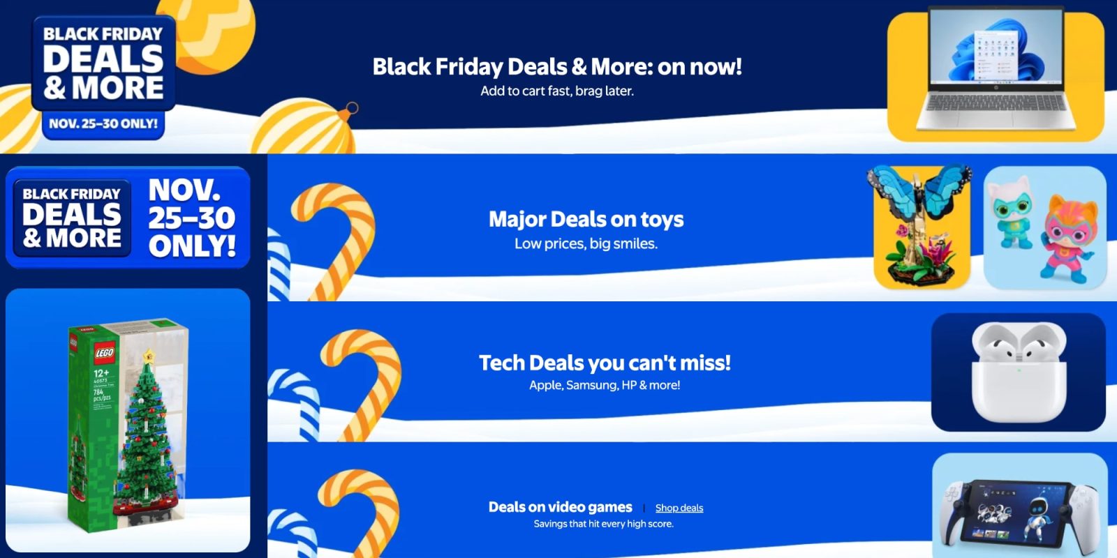 A banner with candy canes and a ball