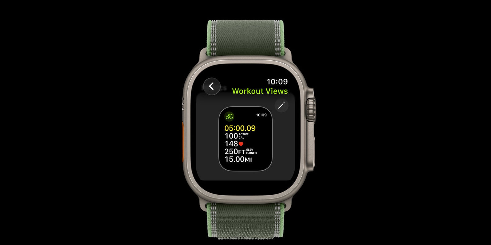 A smart watch with a green strap