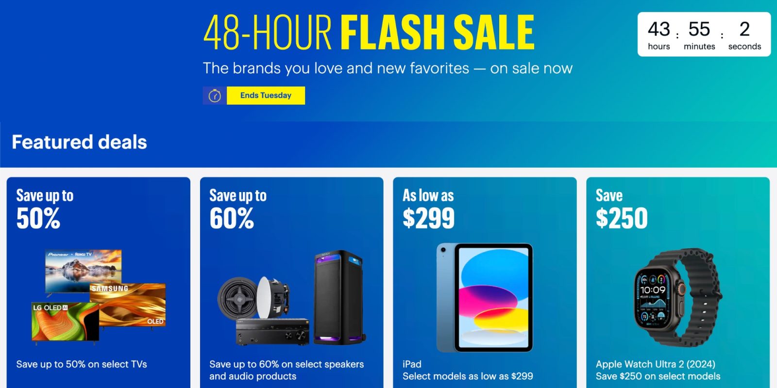 A screenshot of a blue and yellow advertisement