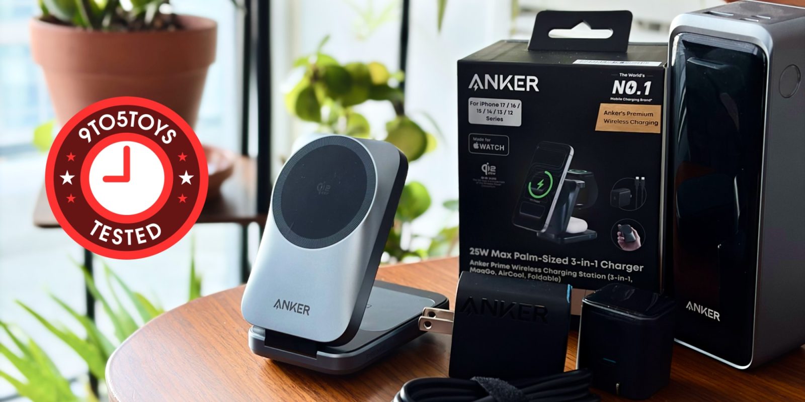 A wireless charger on a table