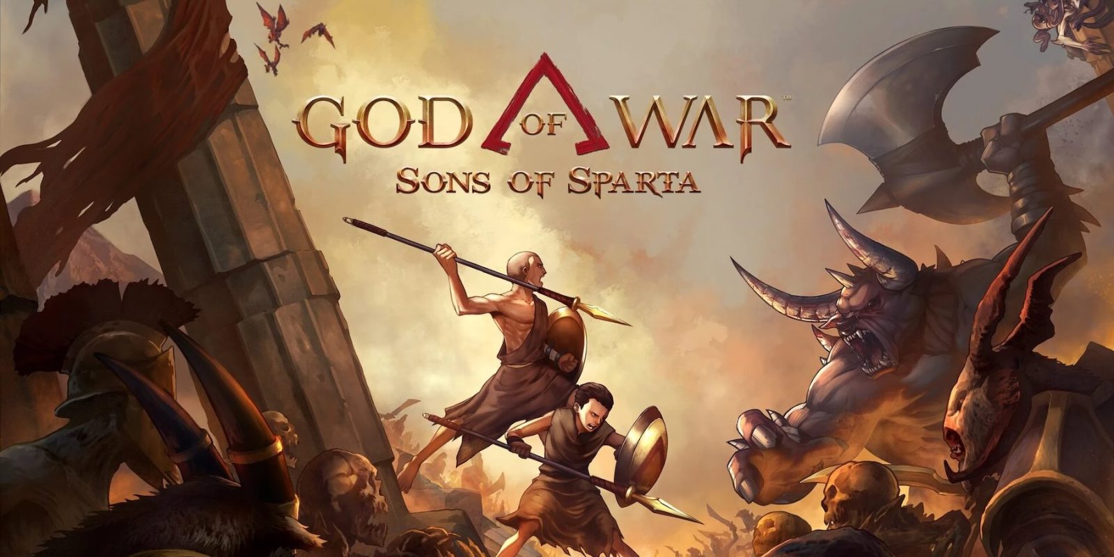 A video game cover with a group of men holding spears and weapons