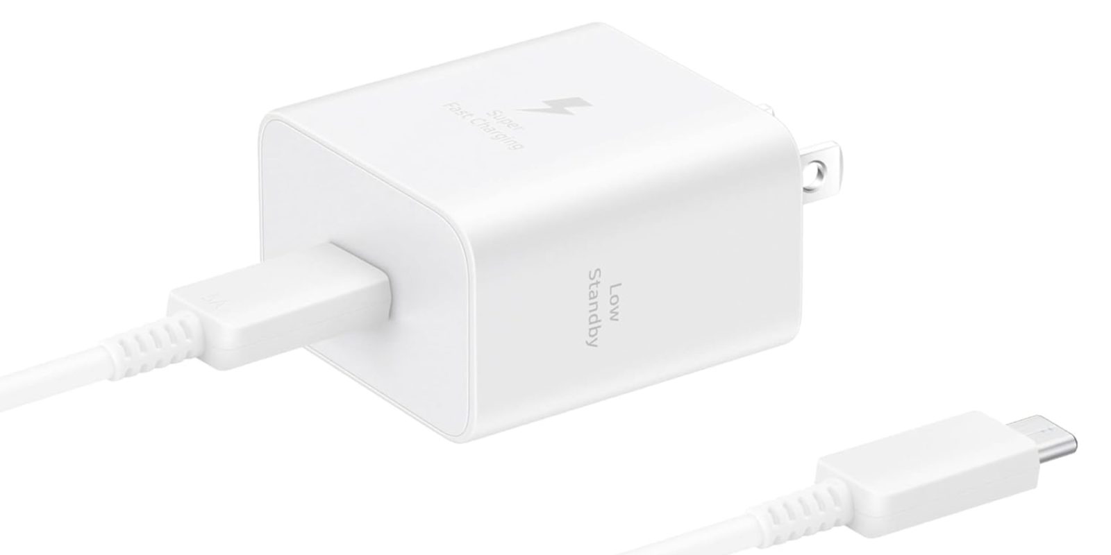 A white charger with a plug