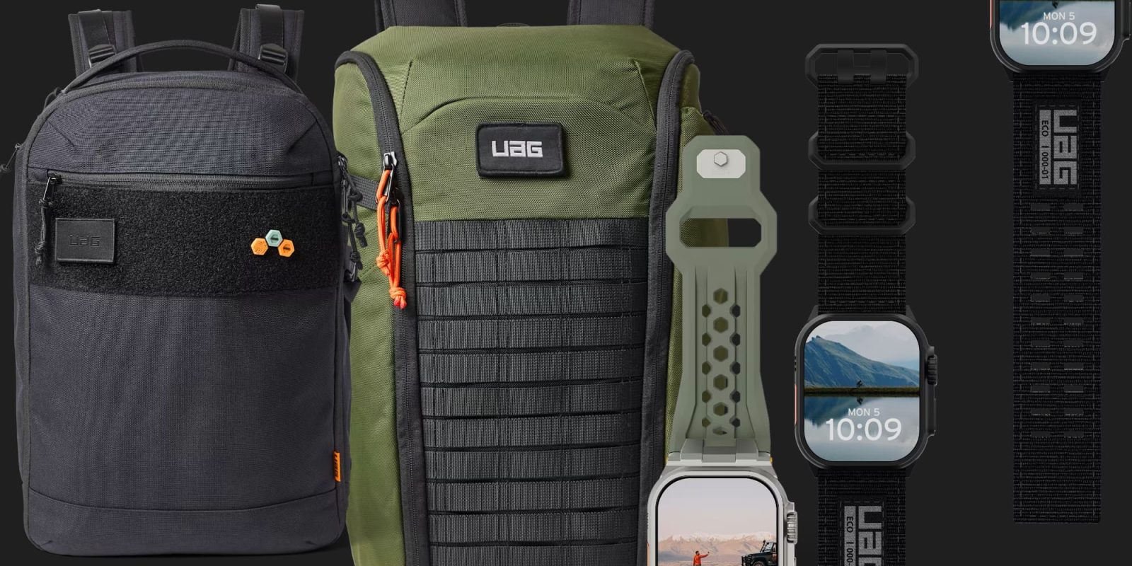 A group of backpacks and watches