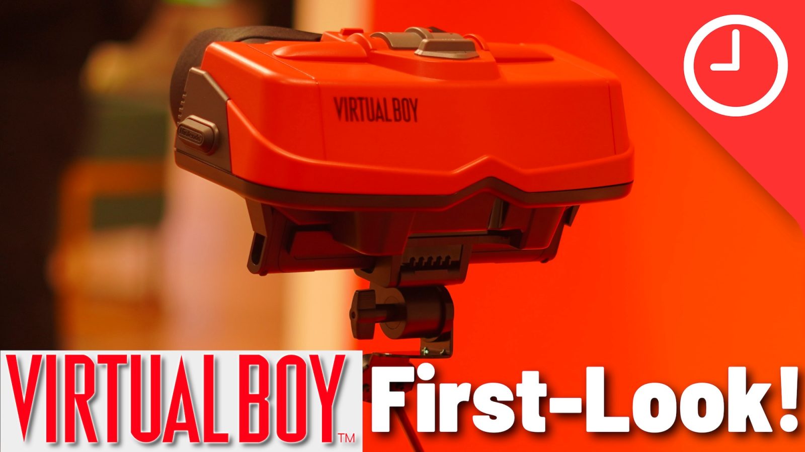 A virtual reality goggles on a red background