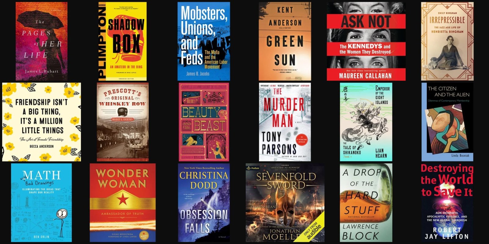 A collection of books on a black background