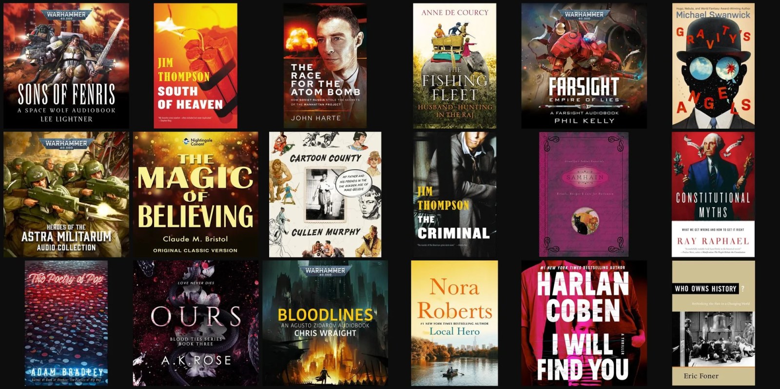 A collection of books on a black background