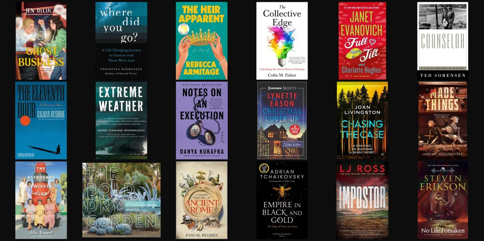 A group of books on a black background