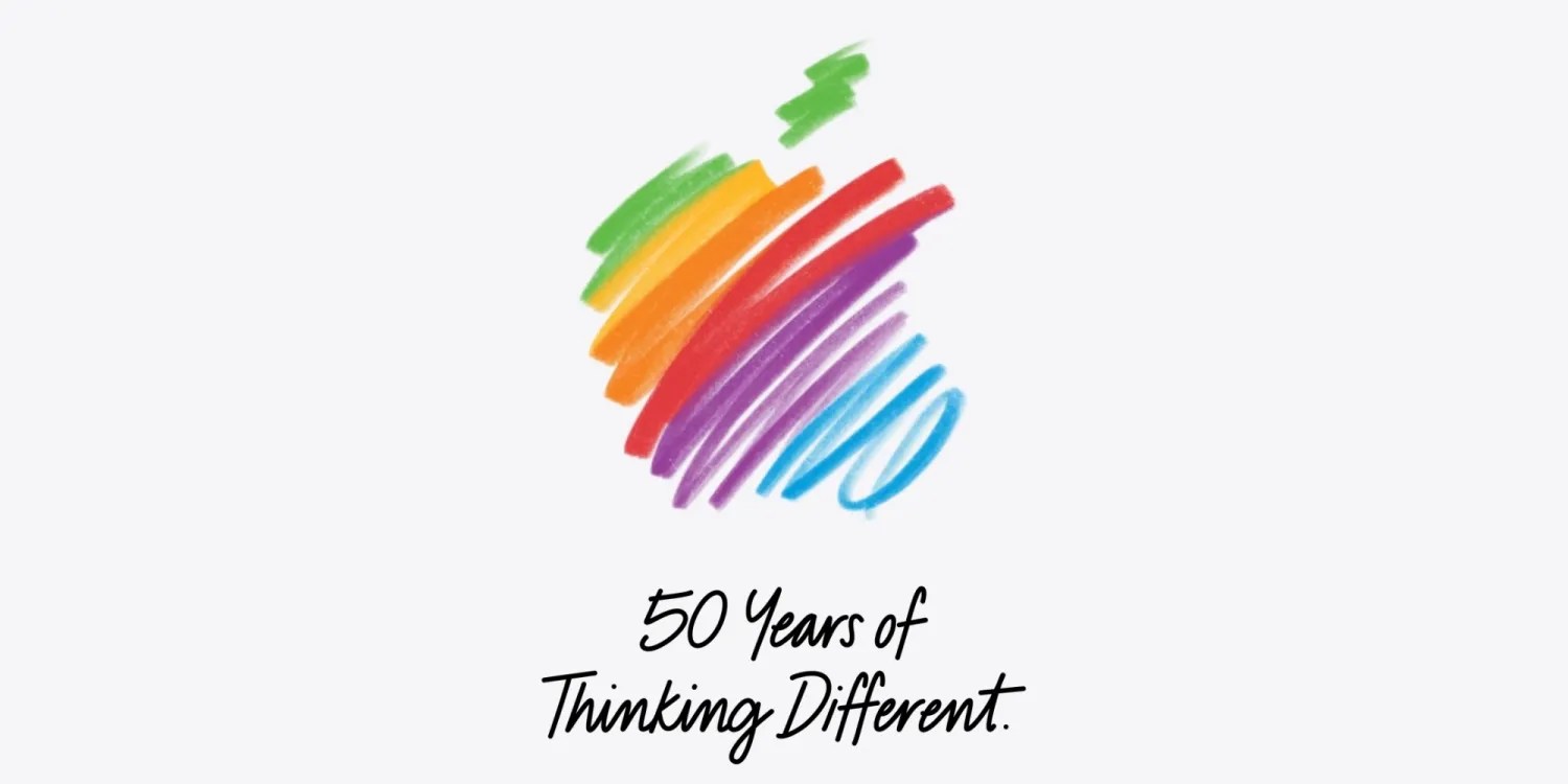 Apple's 50th anniversary celebrations move from New York to China | The impressionistic Apple logo with tagline '50 years of thinking different'