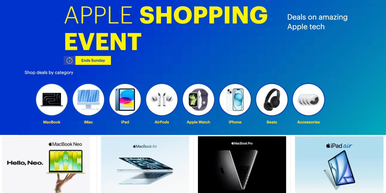 A blue and yellow advertisement with a blue background