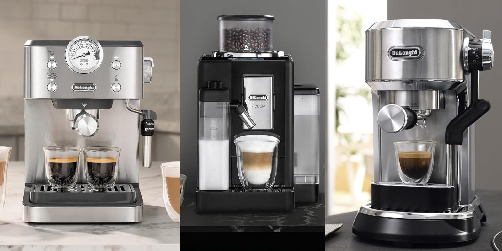 A collage of a coffee machine