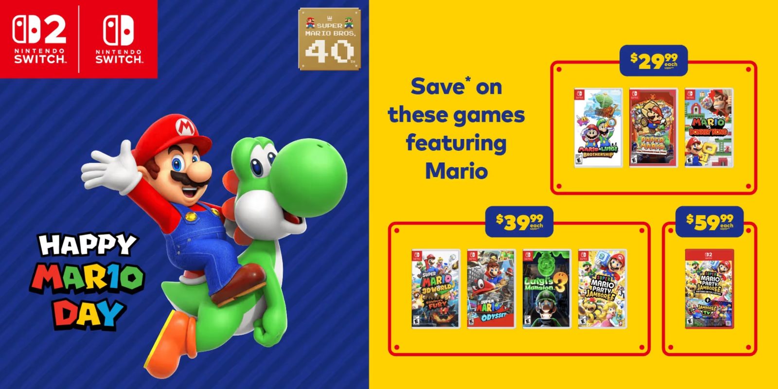 A video game advertisement with a cartoon character riding a green yoshi