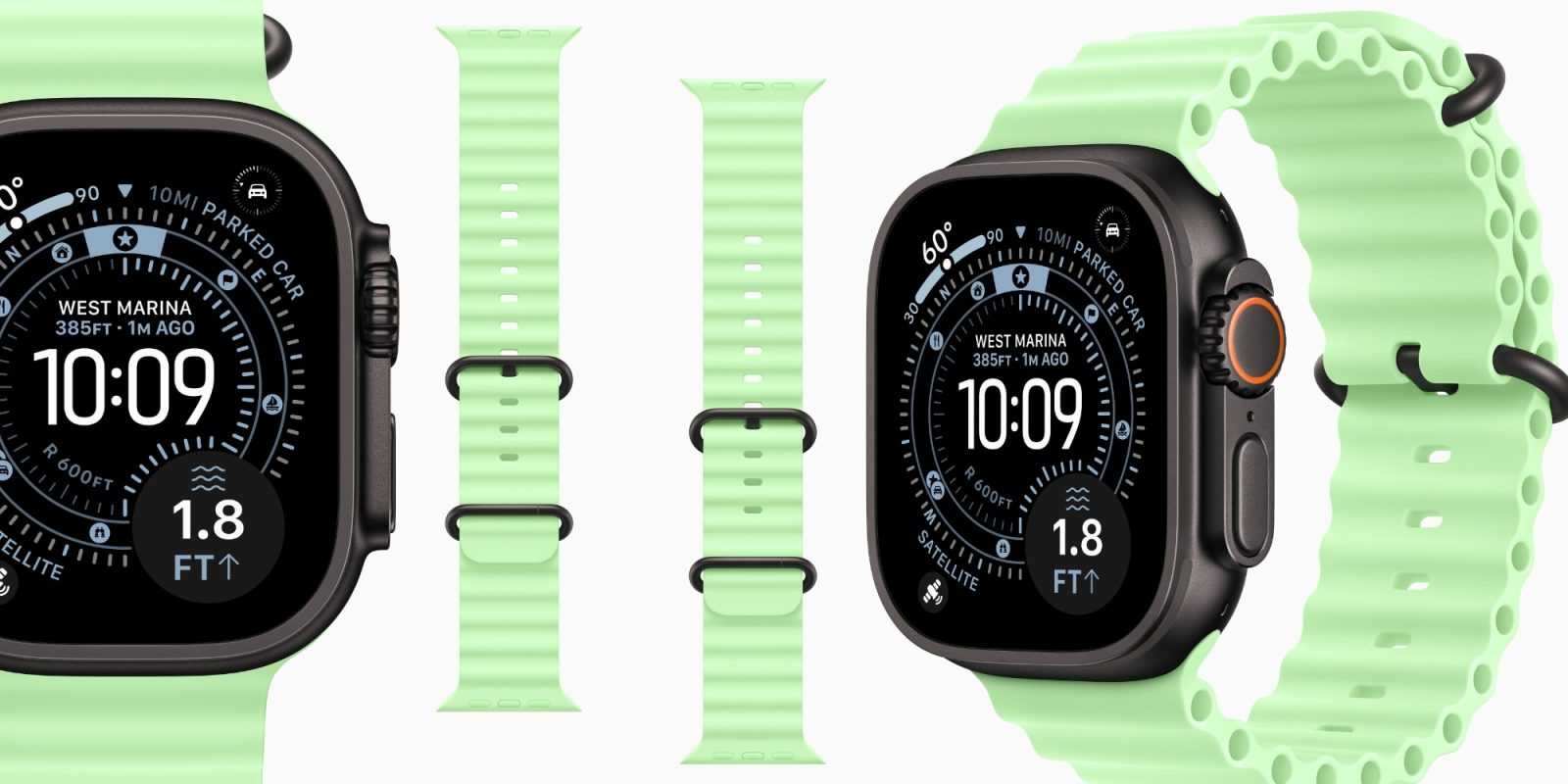 A smart watch with a green band