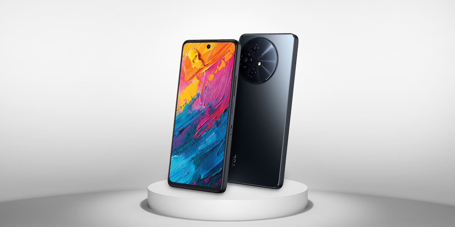 A two smartphones on a white platform