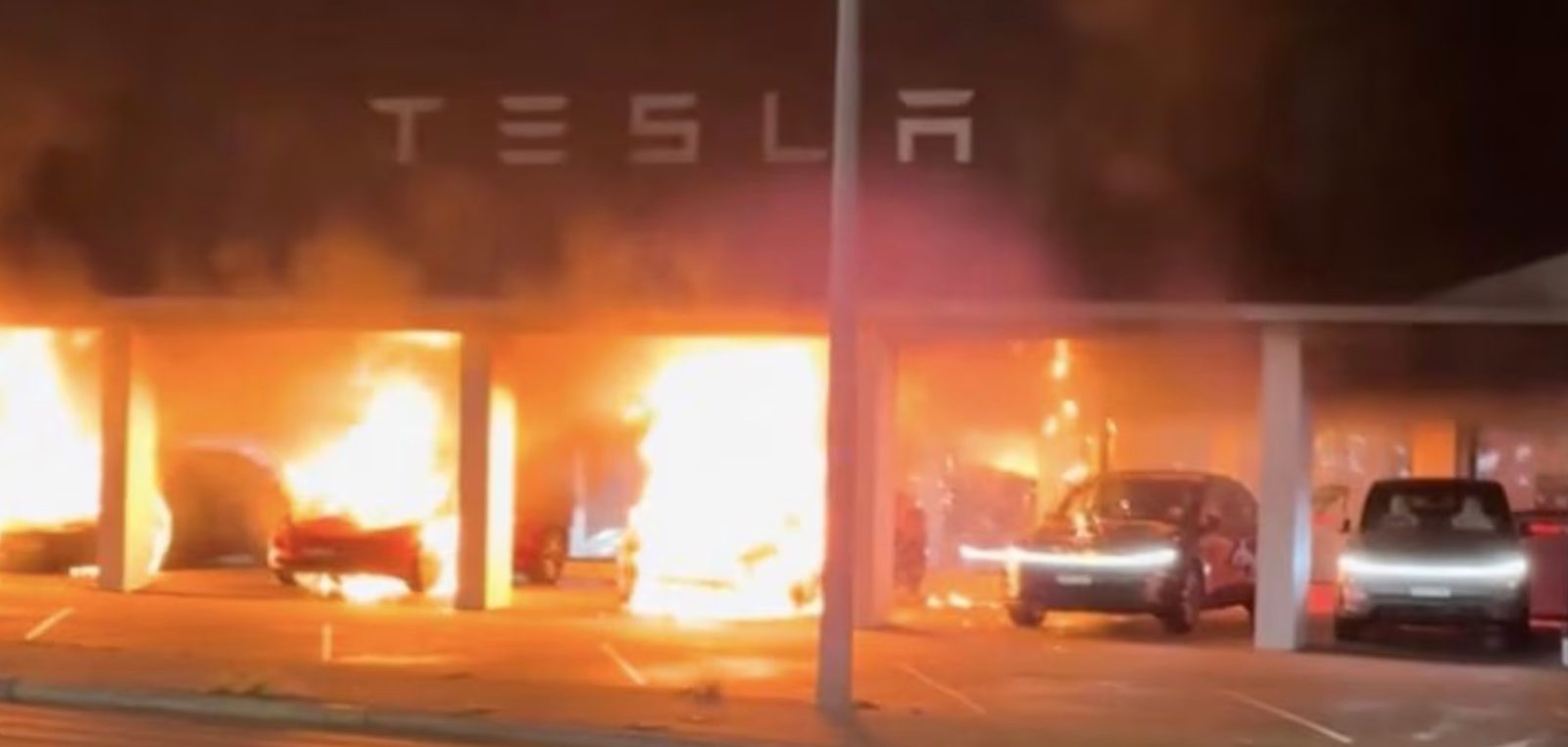 fire at a Tesla showroom in Parramatta. Picture: TikTok/Suyogadhikari