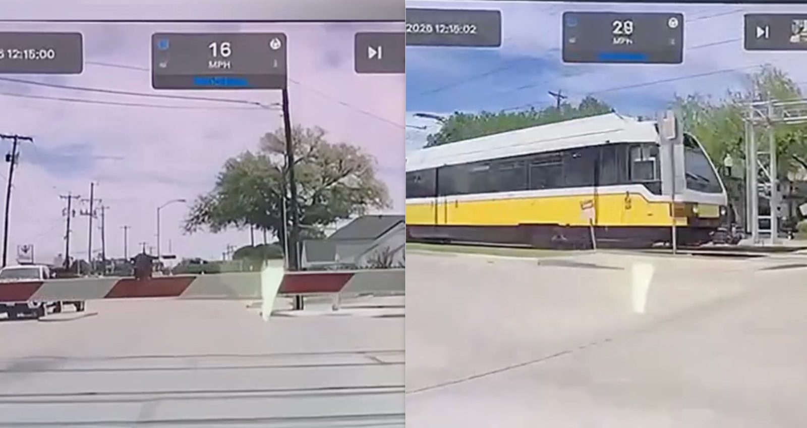 Tesla FSD train near miss