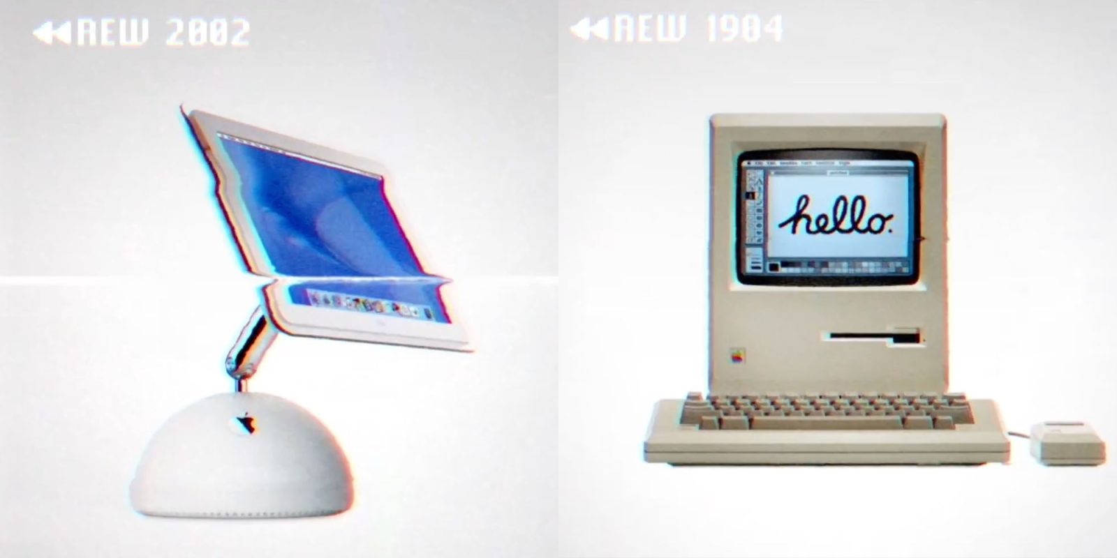 Tim Cook tweets fun video trip back through 50 years of Apple | iMac G4 left, original Macintosh right