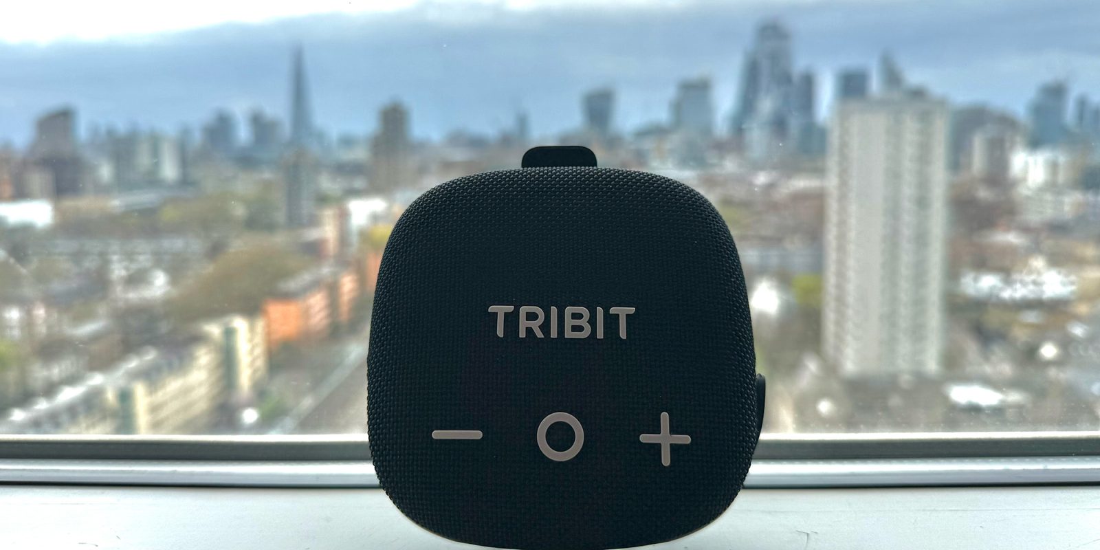 Tribit Stormbox Micro 3 review | Speaker pictured against a backdrop of the London skyline