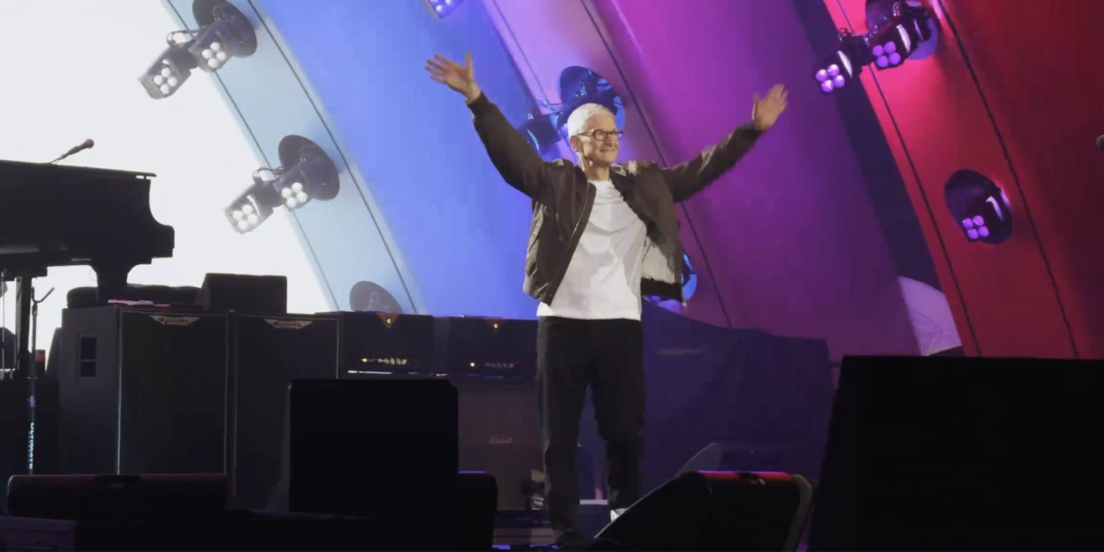 iPhone brand loyalty at record high level, with Android users switching | Photo shows a jubilant-looking Tim Cook at an Apple Park event