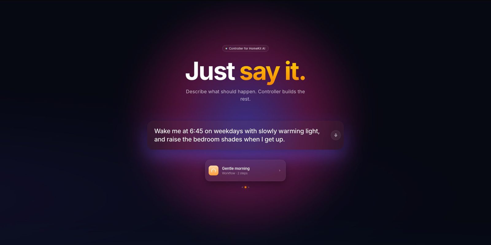 Controller for HomeKit app adds AI feature: 'Just say it' | Promotional graphic shown