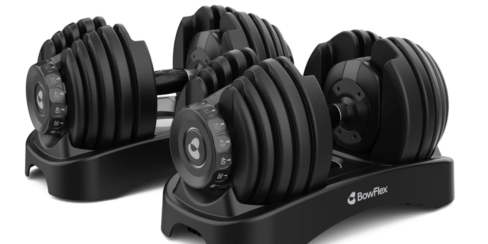 A black dumbbells on a stand