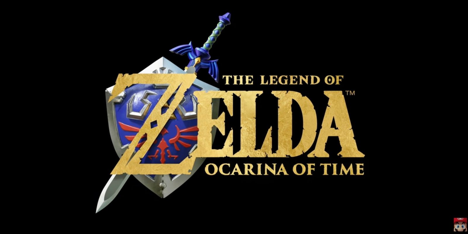 A video game logo with a sword and shield