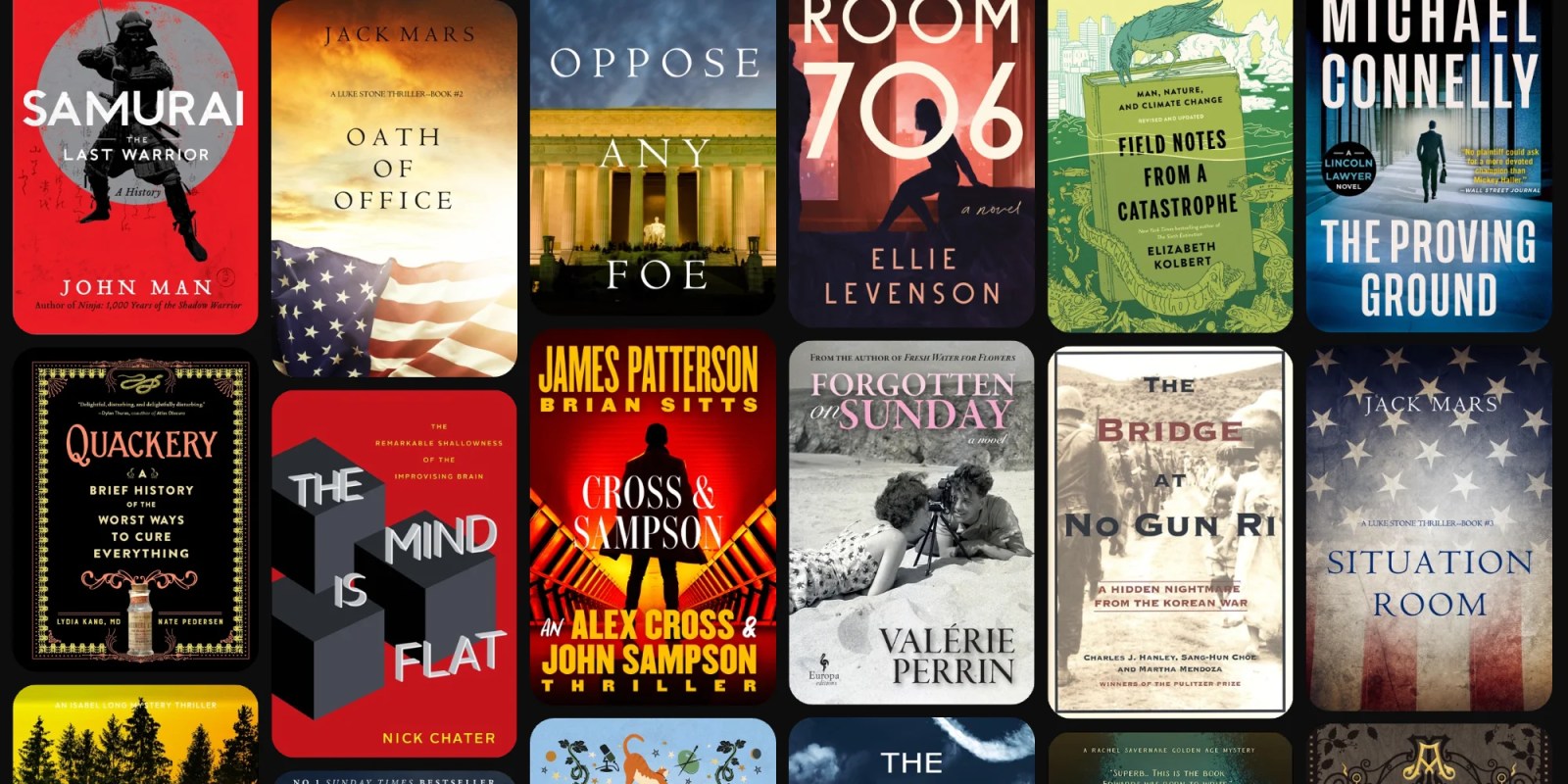 A collection of books on a black background