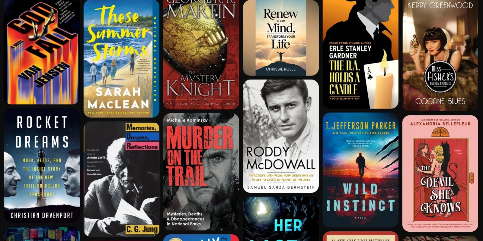 A collection of books on a black background