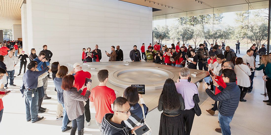 Apple Park visitor center partially closed for store improvements | Photo shows the 3D model of the Apple Park campus in the now-closed area