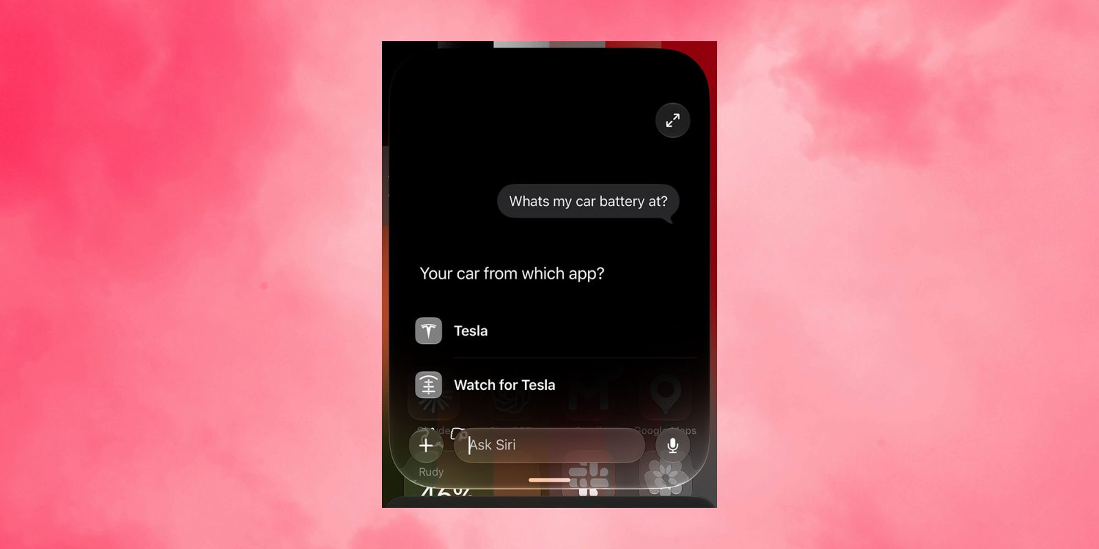 Siri AI can pull info from third-party apps in the latest developer beta | Screengrab of Siri accessing the Tesla app