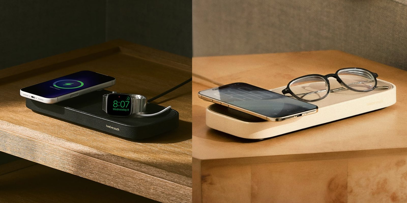 A phone and a watch on a wireless charger