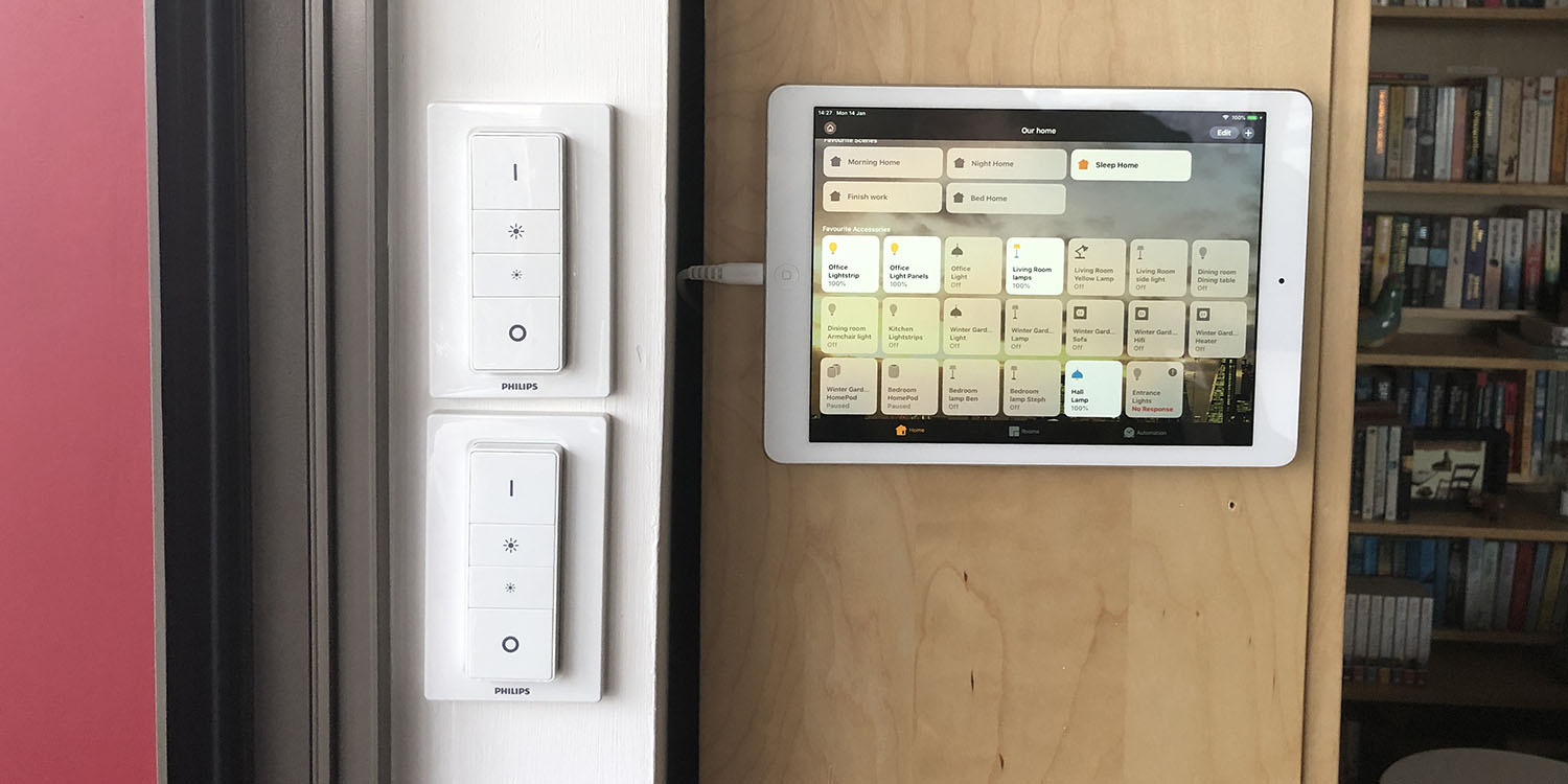 We really need a way to hand over ownership of an Apple Home | Photo shows an old iPad repurposed as a smart home control panel