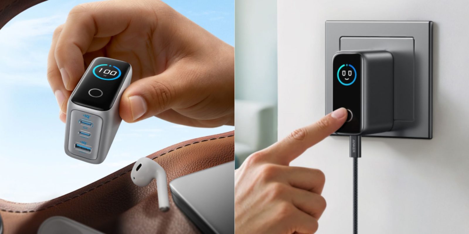 A person's hand pressing a button on a device