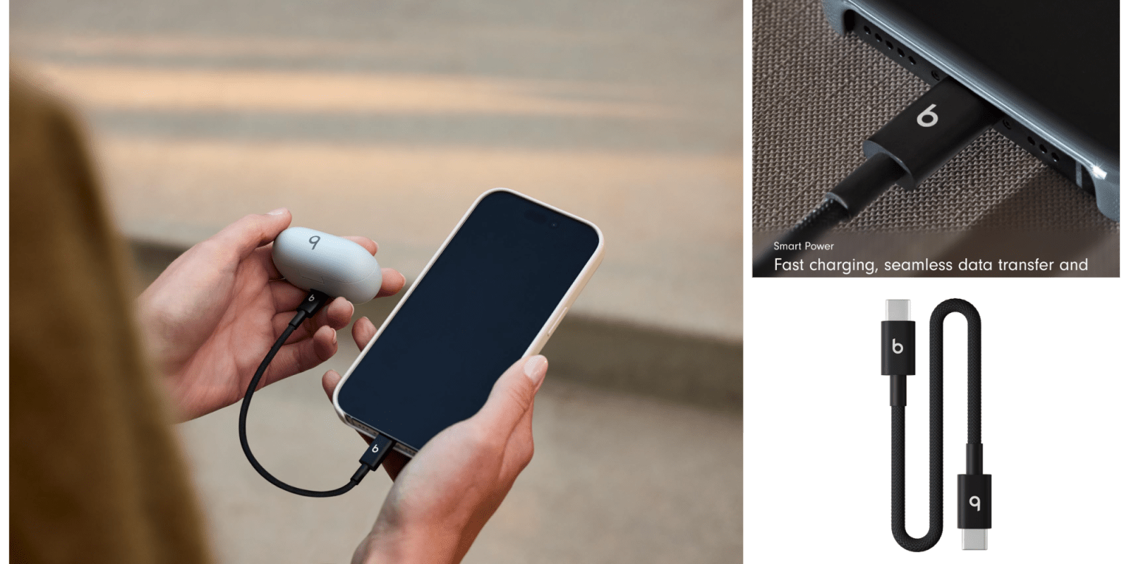 A person holding a phone and a charger