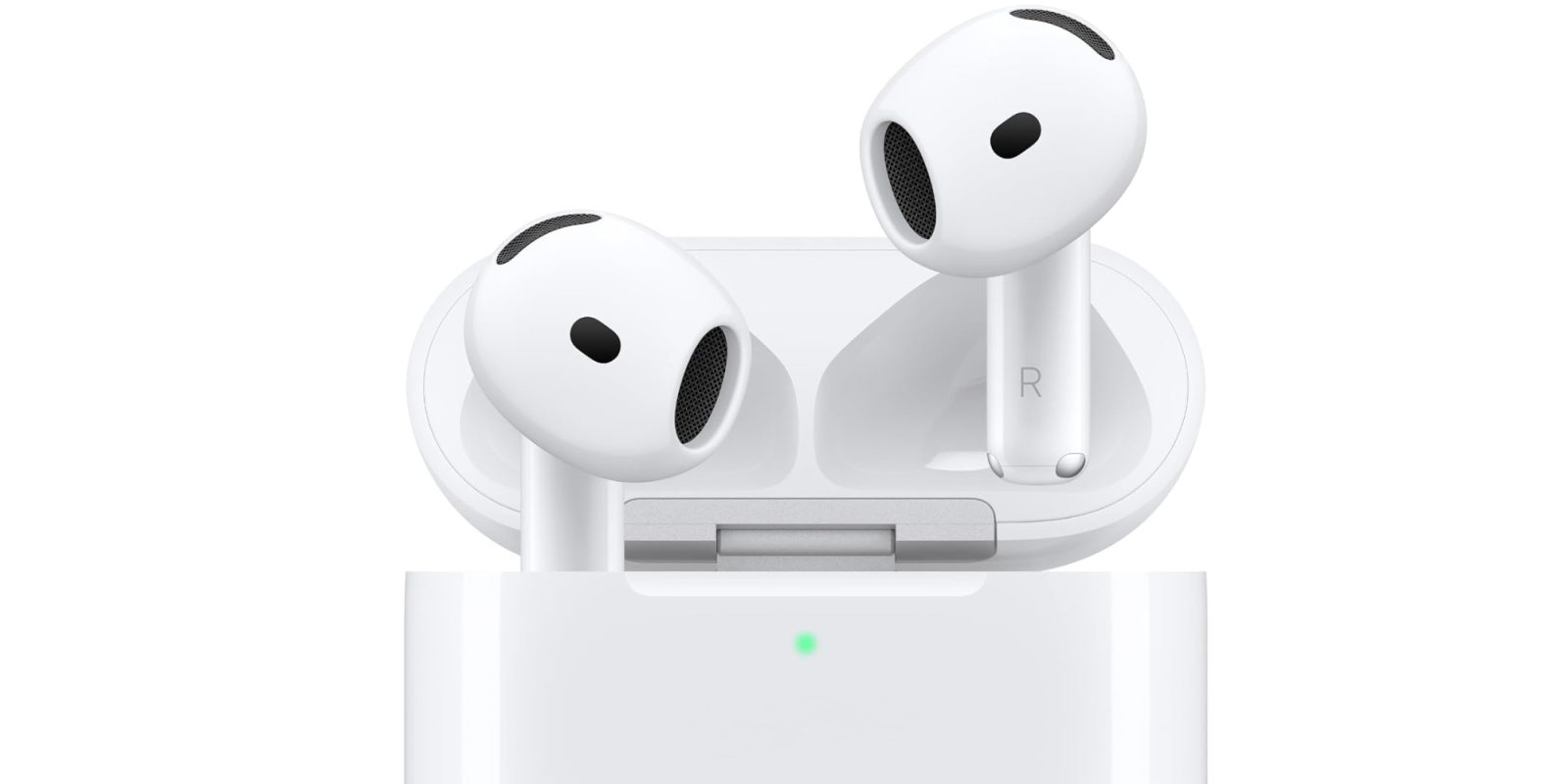 A white wireless earbuds in a charging case