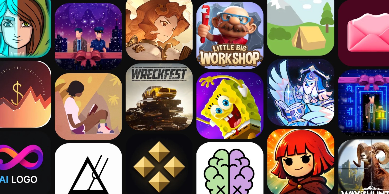 A group of icons with cartoon characters