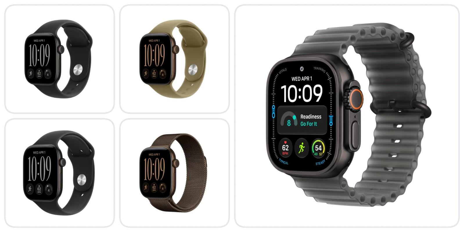 A collage of smart watches
