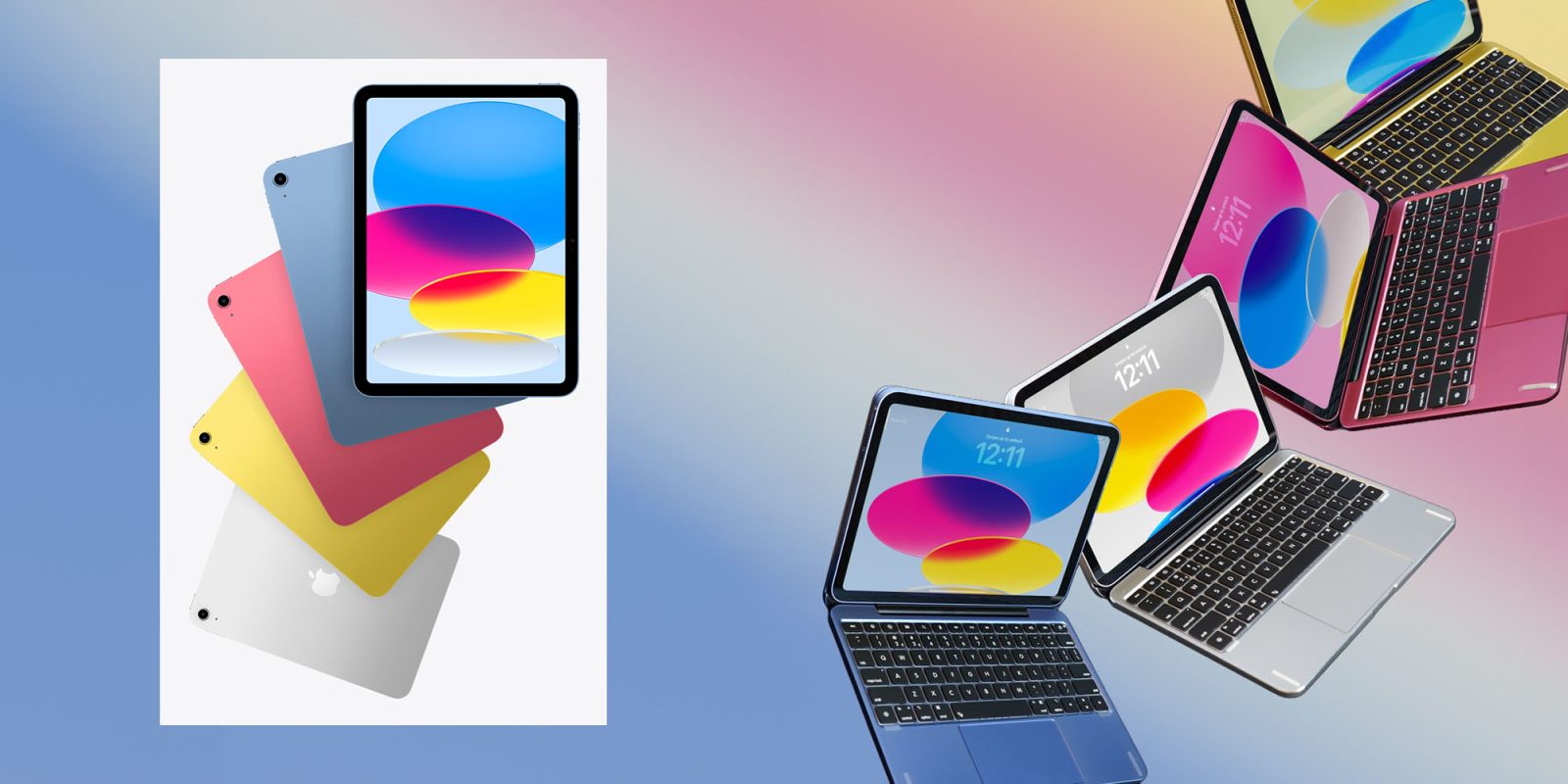 Brydge announces color-matched keyboards for the entry-level iPad | Image shows the iPad colors on the left and the keyboard colors on the right.