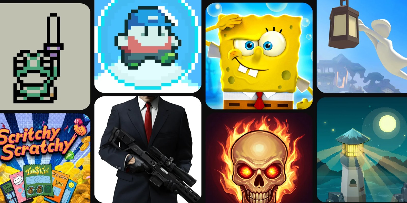 A collage of a man holding a gun and a cartoon character