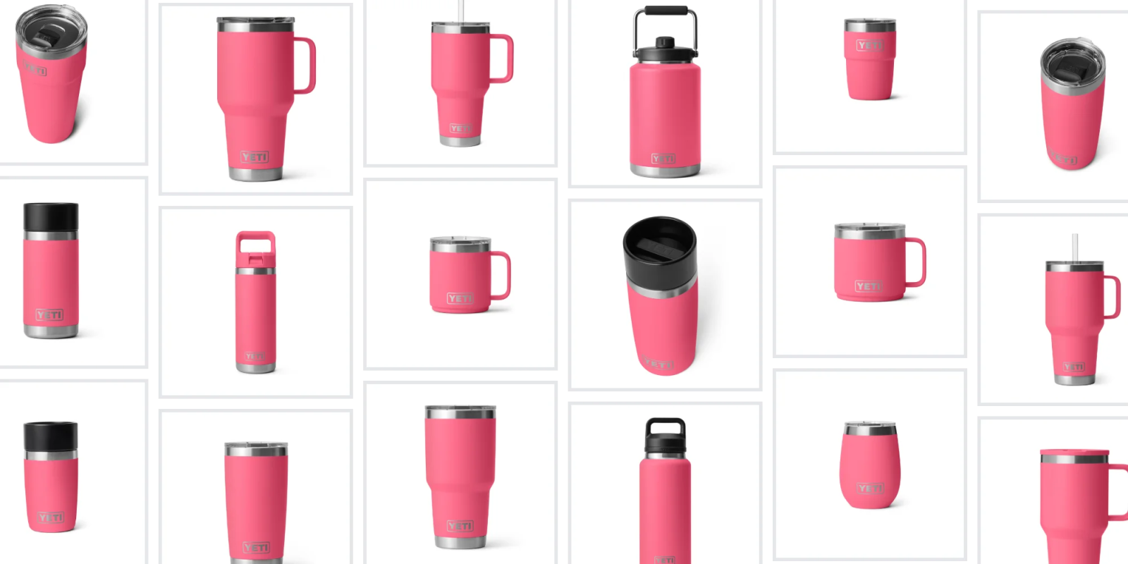 A collage of different pink cups