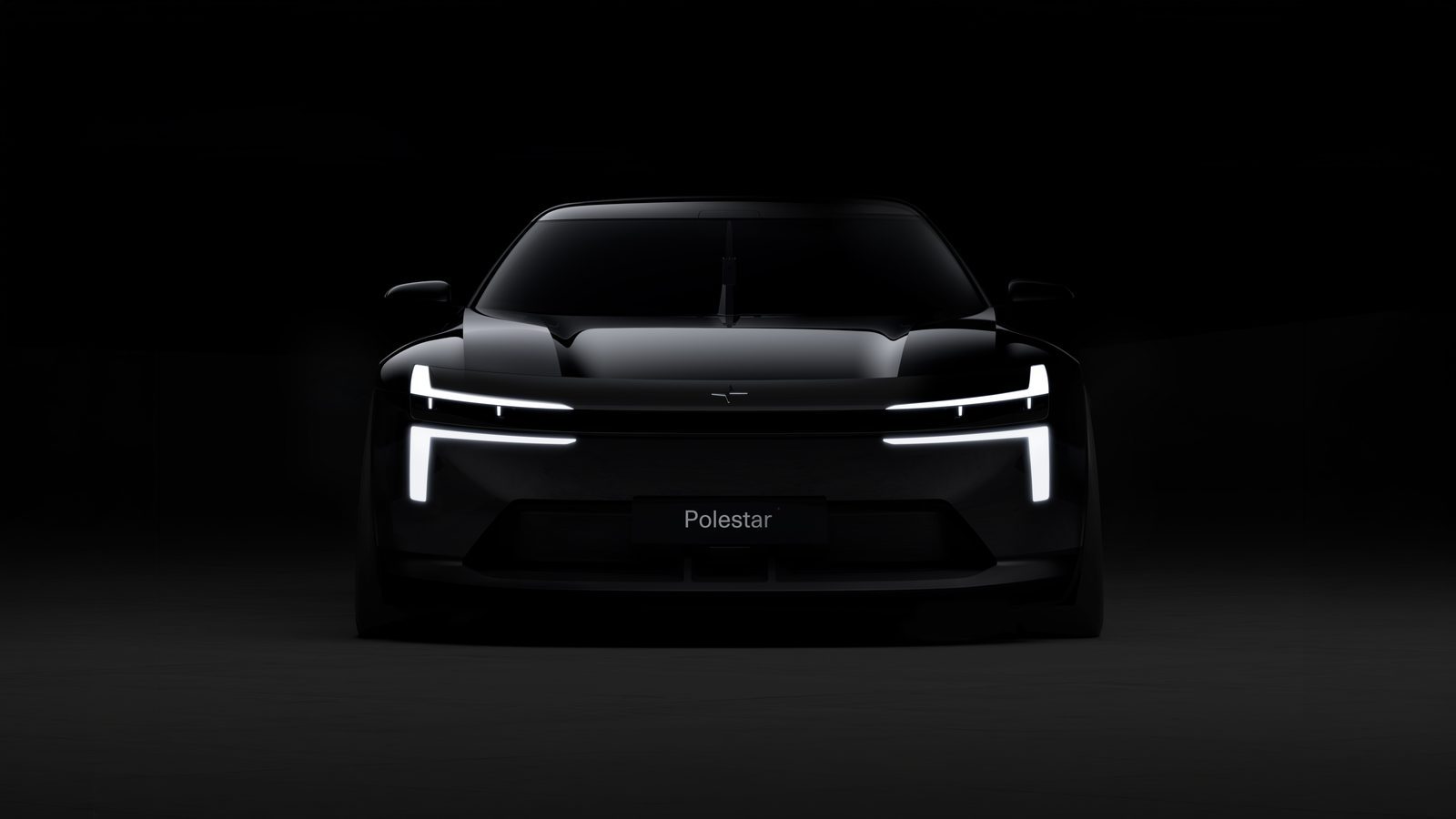 Polestar Formula 2030 concept car front view with illuminated Dual Blade headlights