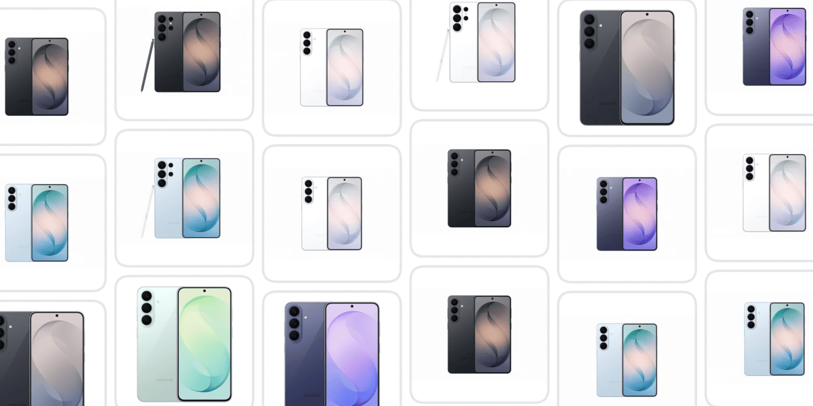 A collage of different colored phones